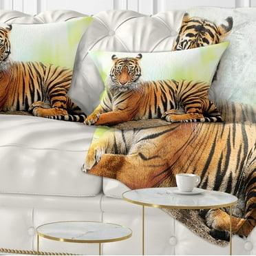 Designart Relaxing Tiger - Animal Photo Throw Pillow - 12x20