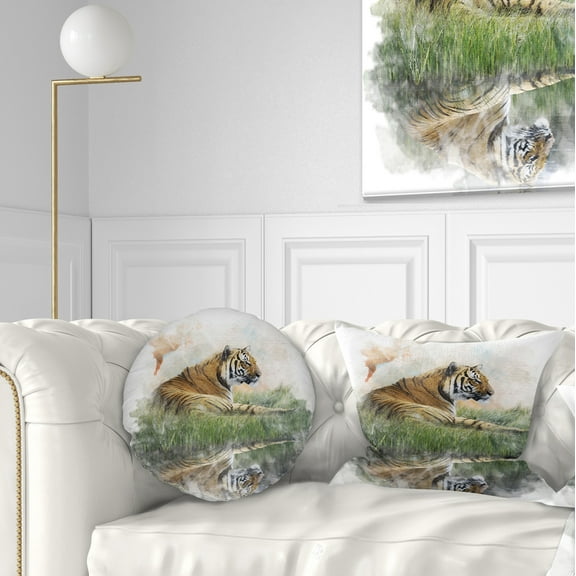 Designart Relaxing Tiger - Animal Throw Pillow - 12x20
