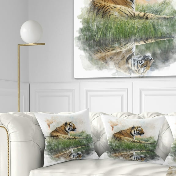 Designart Relaxing Tiger - Animal Throw Pillow - 16x16