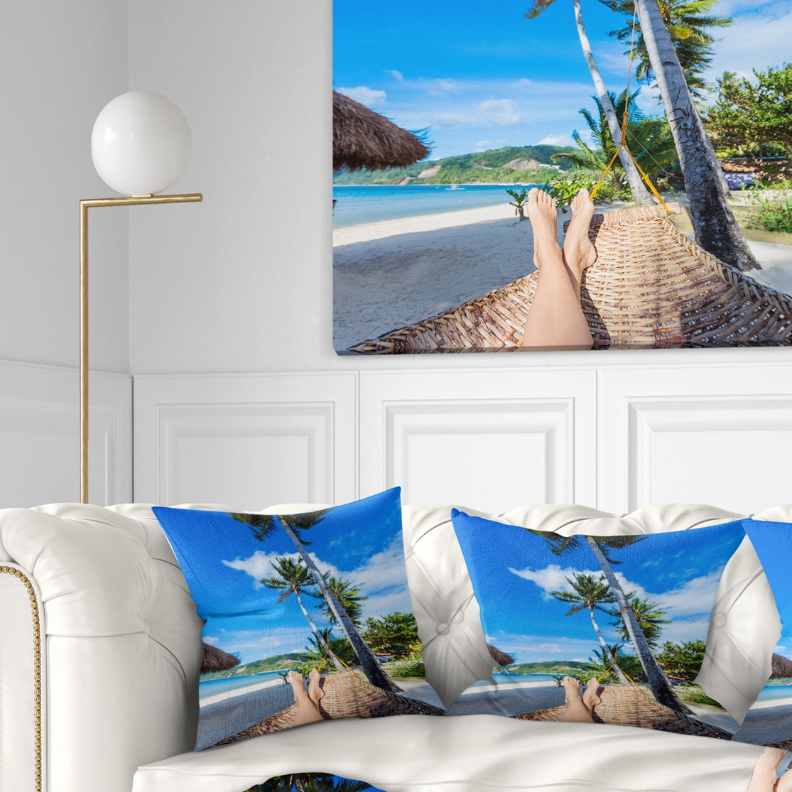 Designart Relaxing in Hammock - Landscape Photography Throw Pillow - 18x18