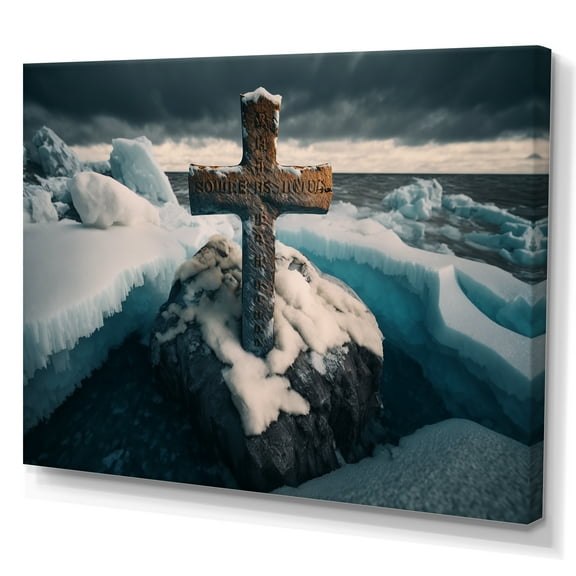 Designart Religious Cross In The Arctic Ocean I Canvas Wall Art
