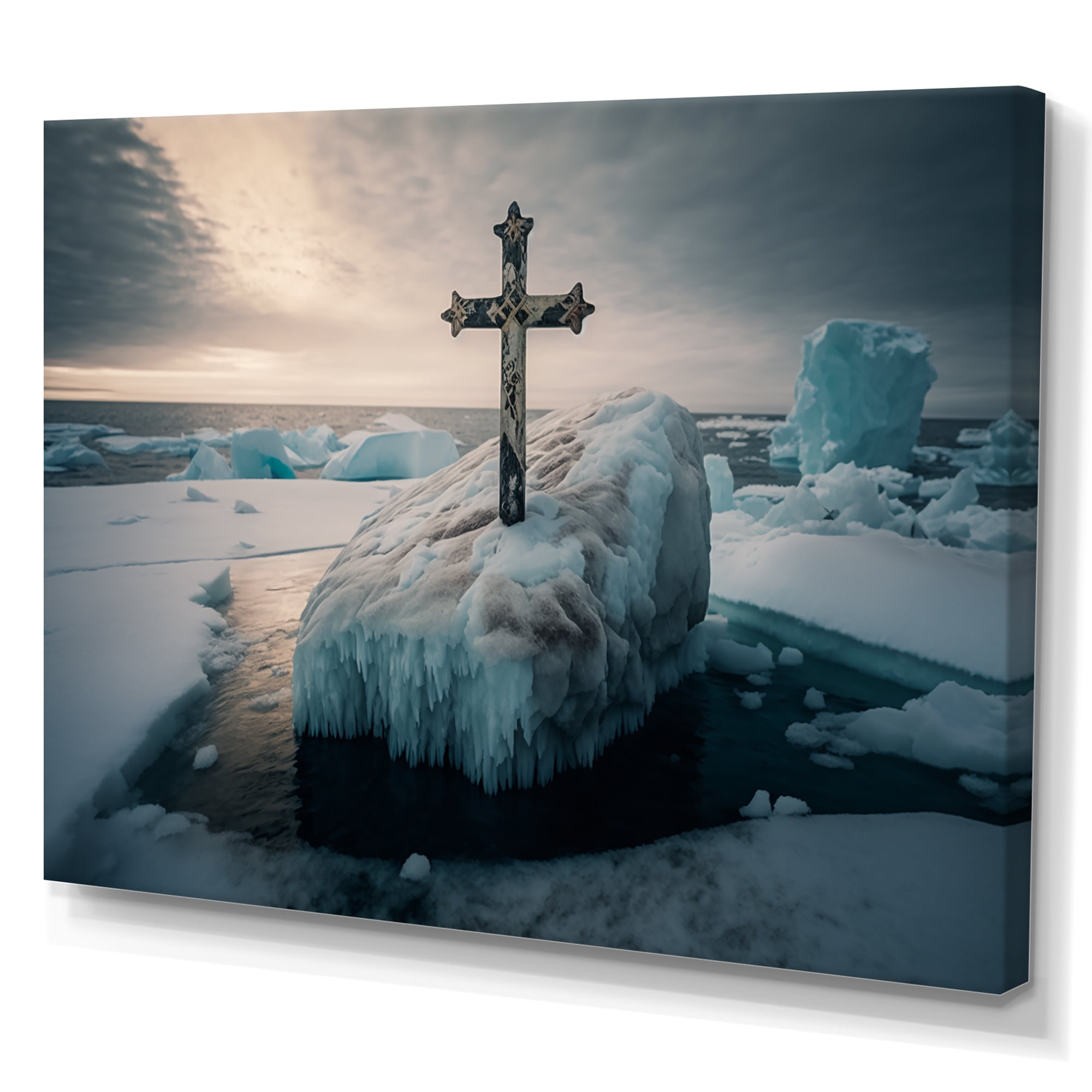 Designart Religious Cross In The Arctic Ocean II Canvas Wall Art