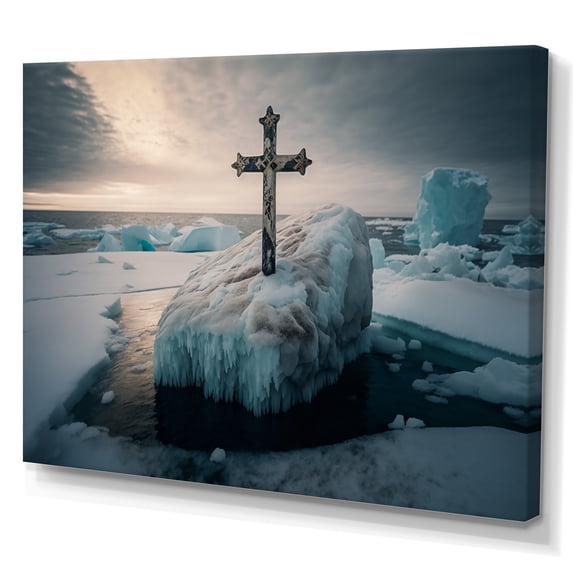 Designart Religious Cross In The Arctic Ocean II Canvas Wall Art