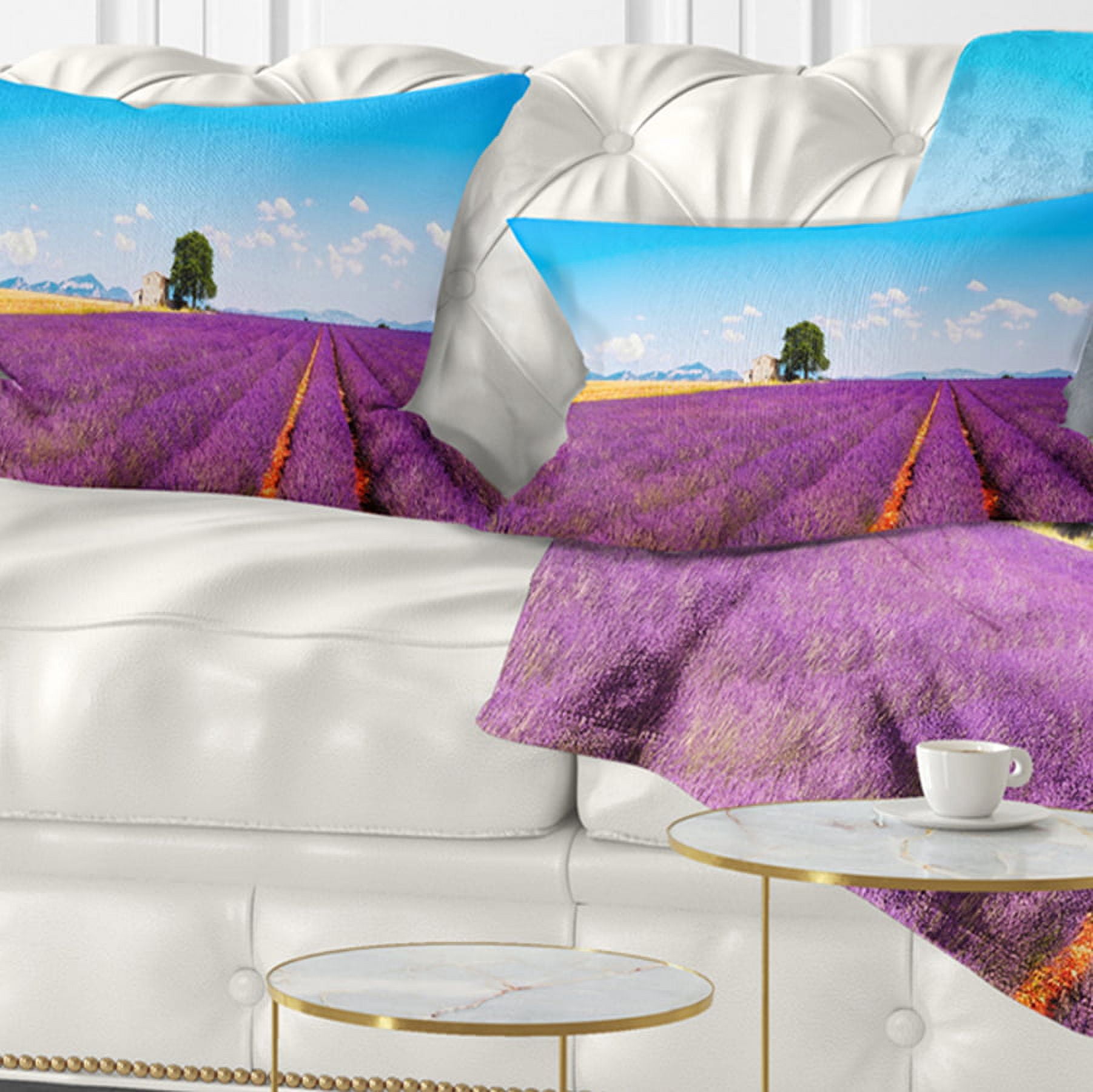 Designart Remote House and Tree in Lavender Field - Landscape Wall Throw Pillow - 12x20