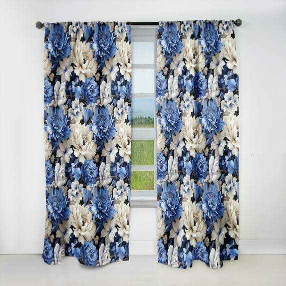 Designart "Renaissance Florals: Blue Victorian Elegance I" Floral Blackout Curtain Single Panel