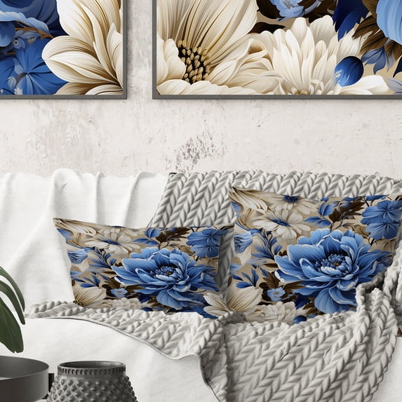 Designart "Renaissance Florals: Blue Victorian Elegance V" Floral Printed Throw Pillow