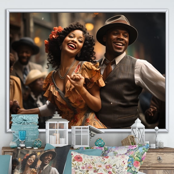 Designart "Renaissance of Harlem Jazz II" African American Floater Framed Canvas Print