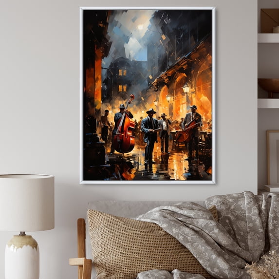 Designart "Renaissance of Harlem Jazz IV" African American Floater Framed Canvas Print