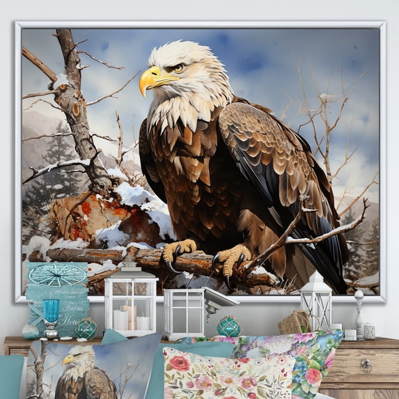 Designart "Resilient Brown Eagle In Flight" Animals Eagle Floater Framed Canvas Art Print