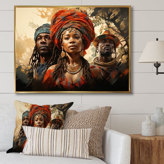 Designart "Resilient Couple in Africa II" African American Floater Framed Canvas Art Print