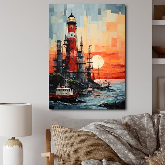 Designart "Resilient Rig Red Oil Rigs at Work I" Cityscapes Canvas Wall Art