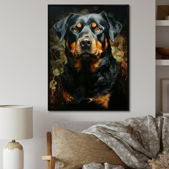 Designart "Resilient Rottweiler Spirit I" Animals Dog Floater Framed Wall Decor