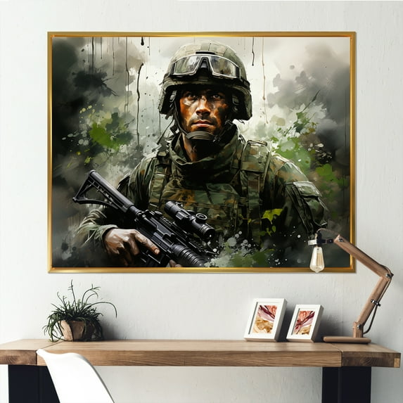 Designart "Resilient Warriors In The Vietnam Military Landscape II" Military Floater Framed Canvas Prints