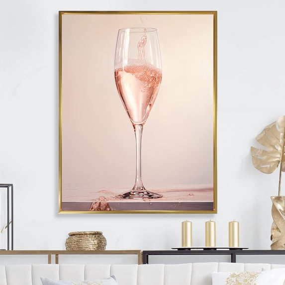 Designart "Resonant Roses: Pink Champagne Harmony" Champagne Floater Framed Canvas Prints