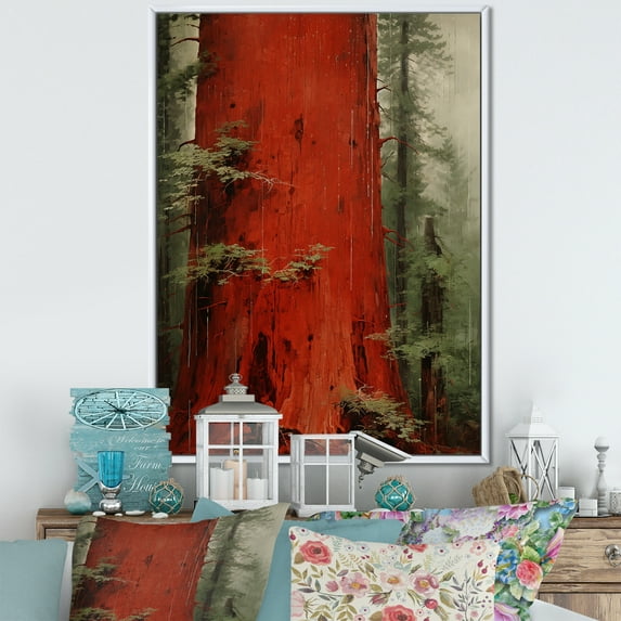 Designart "Resonating Redwood In Wilderness" Tree Redwood Floater Framed Wall Art Living Room