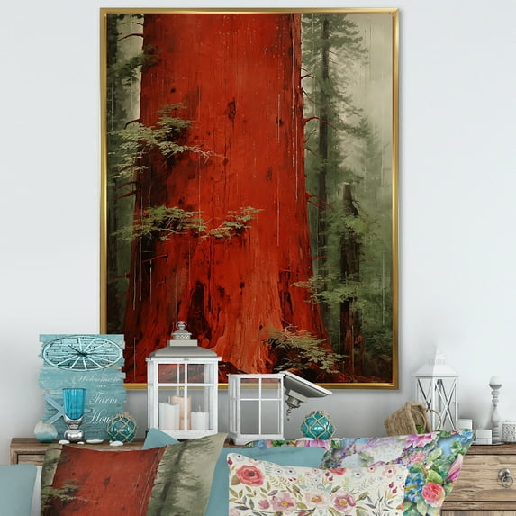 Designart "Resonating Redwood In Wilderness" Tree Redwood Floater Framed Wall Art Living Room