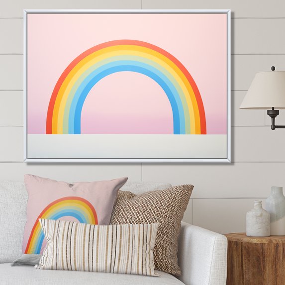 Designart "Respite In Minimalism Rainbows" Minimalism Floater Framed Canvas Wall Art