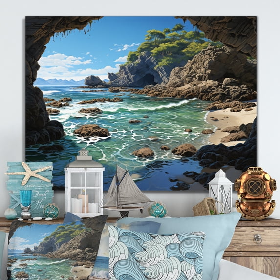 Designart "Retreat Among Beach Rocks III" Landscapes Metal Wall Art Prints