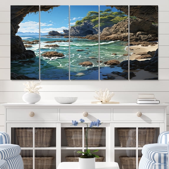 Designart "Retreat Among Beach Rocks III" Landscapes Metal Wall Décor Set