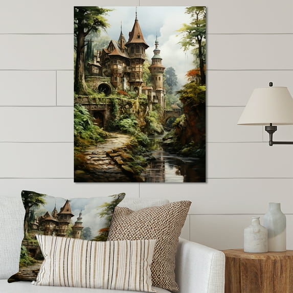 Designart "Retreat Earthy Castles Rustic wall art II" Cityscapes Metal Wall Decor