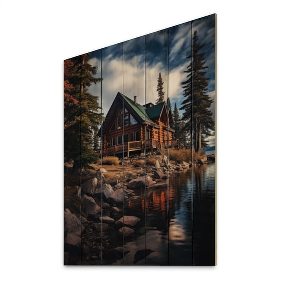 Designart "Retreat by the Canadian Lake I" Canada Print on Natural Pine Wood