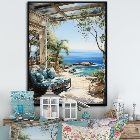 Designart "Retreat in the Dominican Tropics I" Nautical & Beach Floater Framed Wall Decor