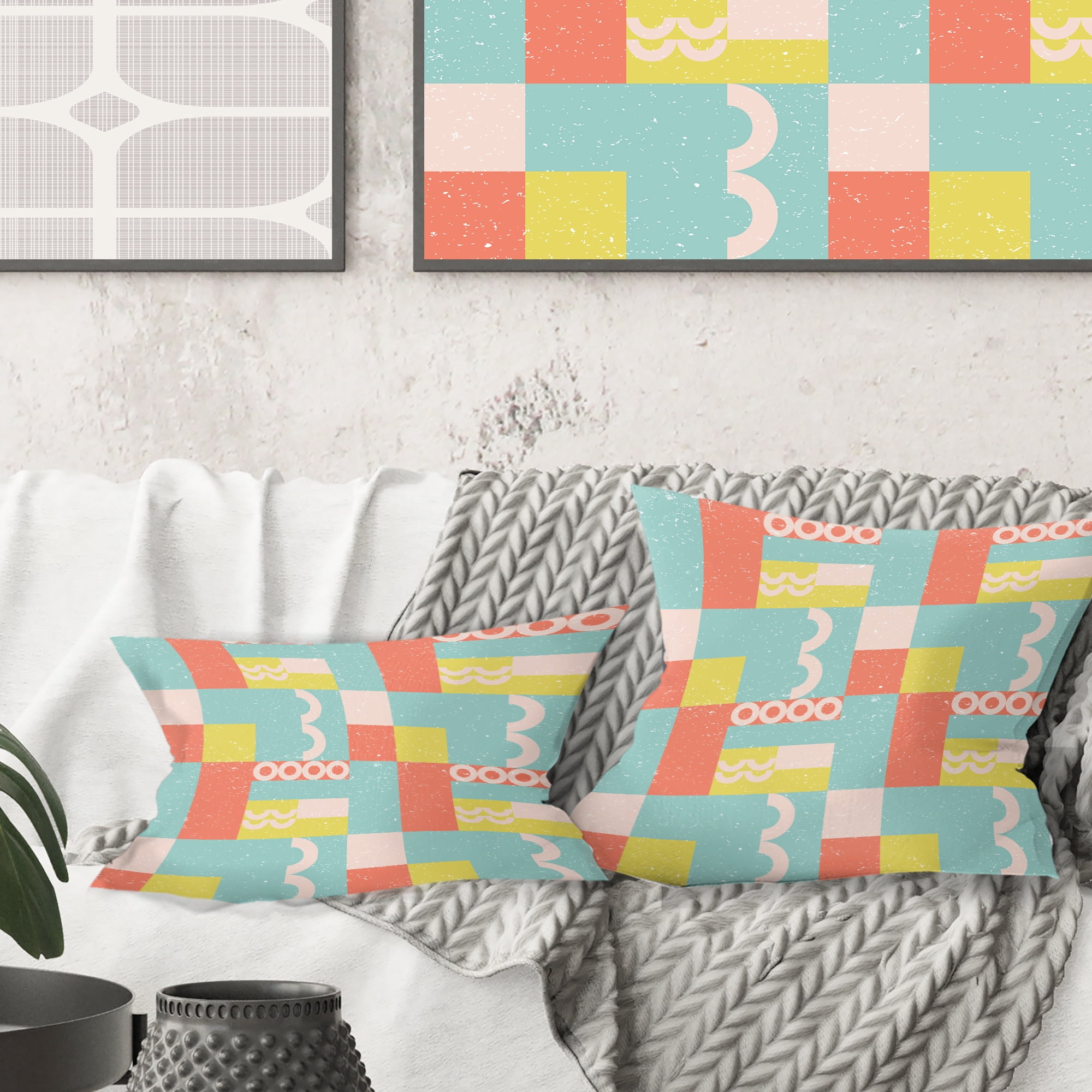 Designart Retro Abstract Design III' Mid-Century Modern Throw Pillow - 18x18