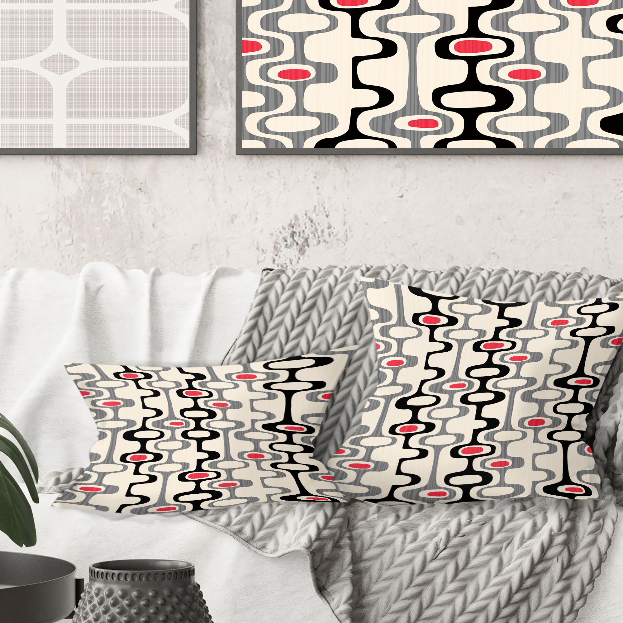 Designart Retro Abstract Design IX' Mid-Century Modern Throw Pillow - 18x18