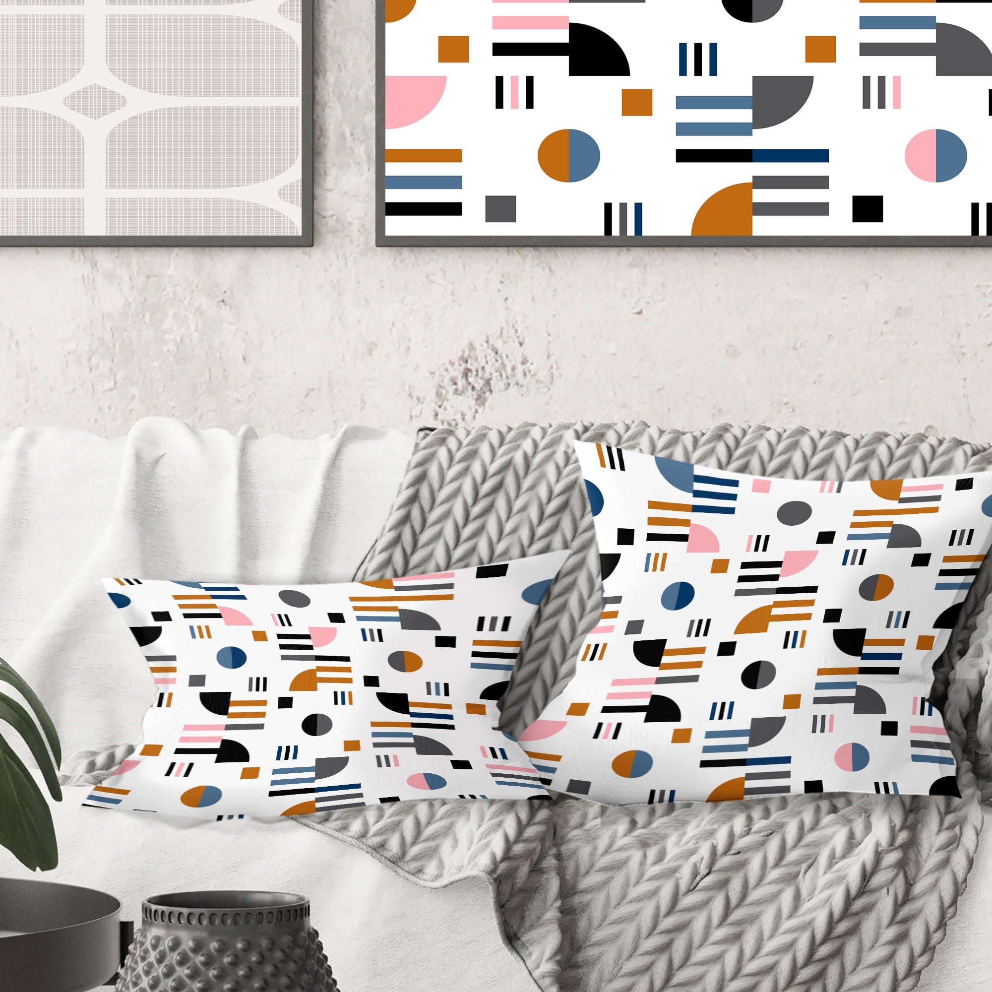 Designart Retro Abstract Design XI' Mid-Century Modern Throw Pillow - 16x16