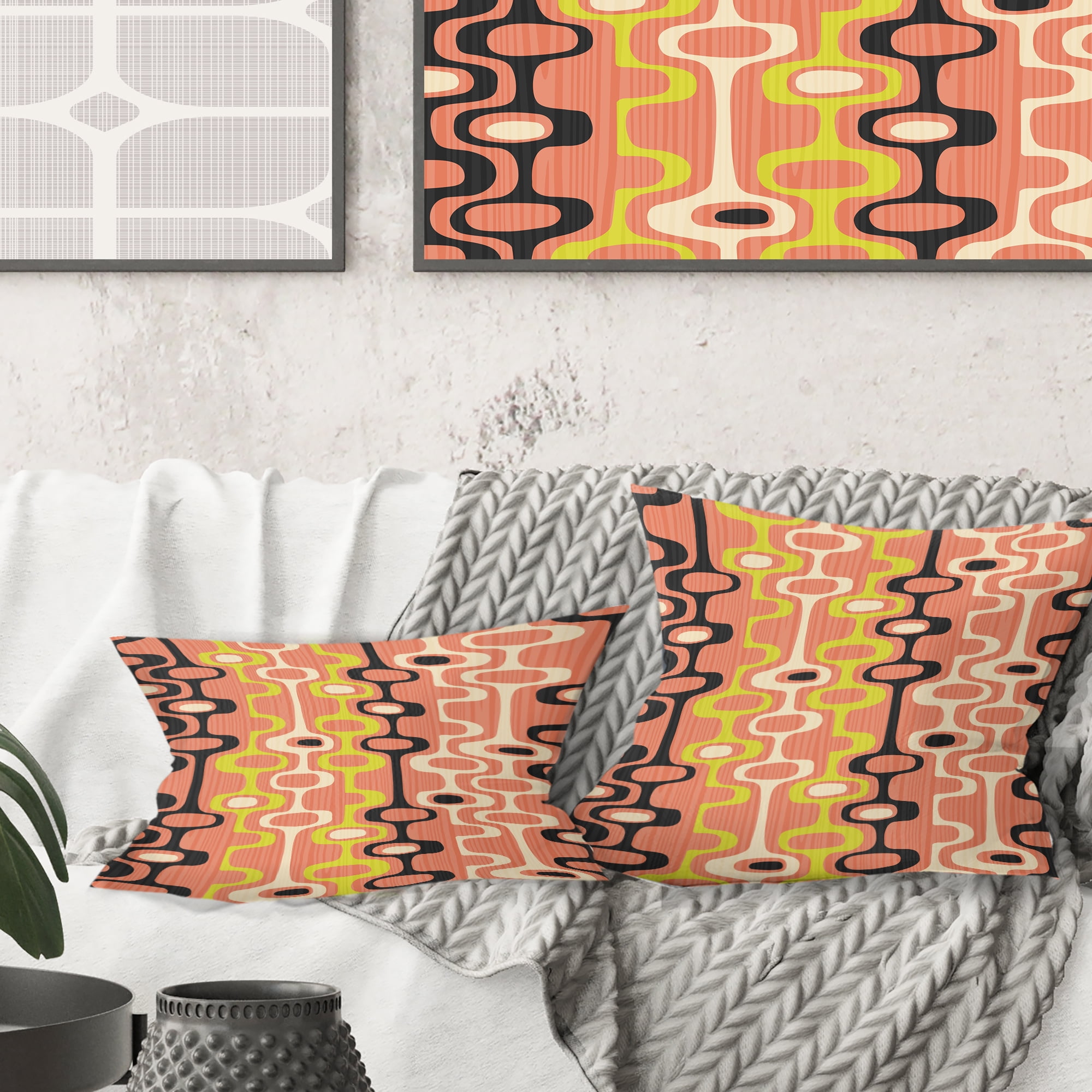 Designart Retro Abstract Design XIII' Mid-Century Modern Throw Pillow - 18x18