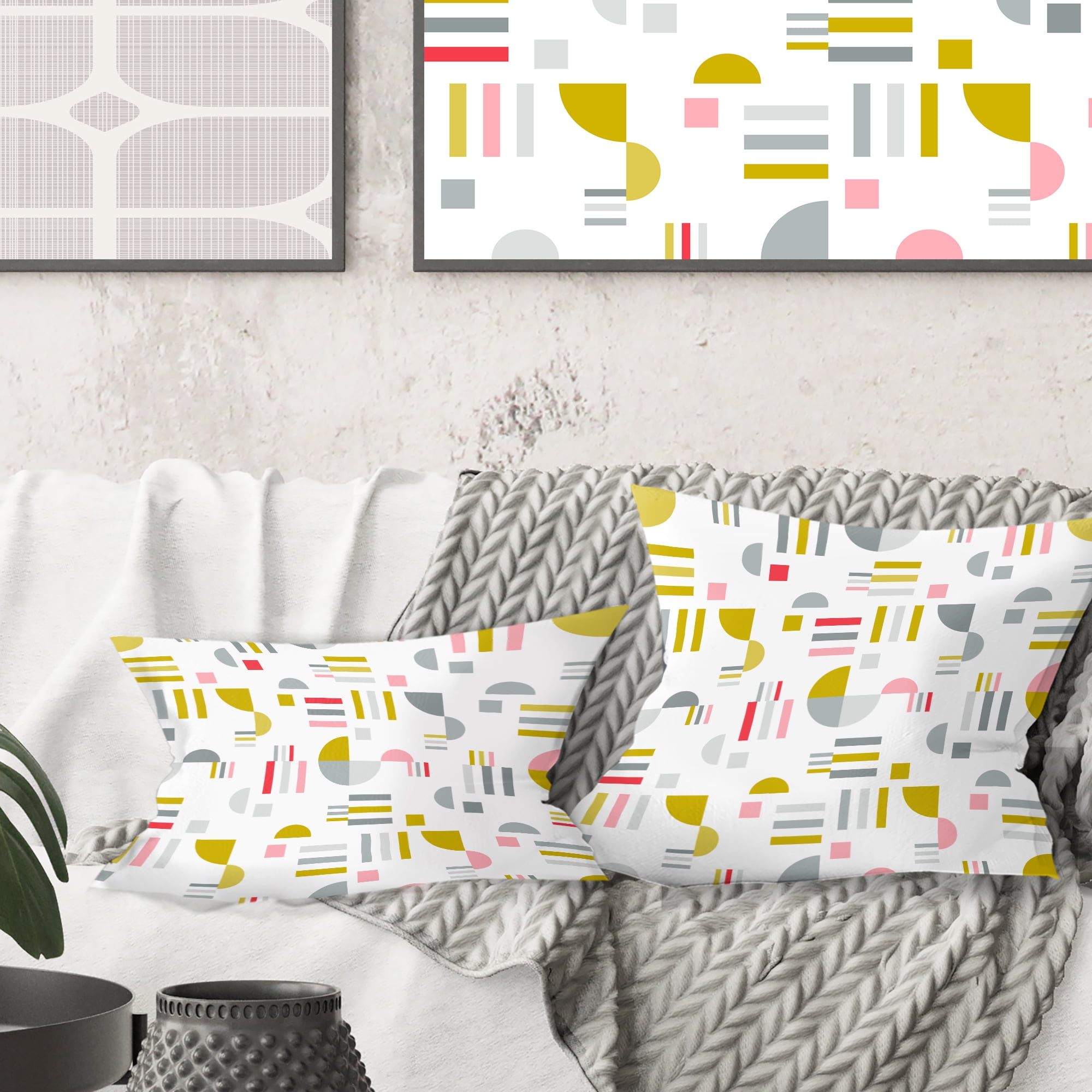 Designart Retro Abstract Design XVI' Mid-Century Modern Throw Pillow - 16x16