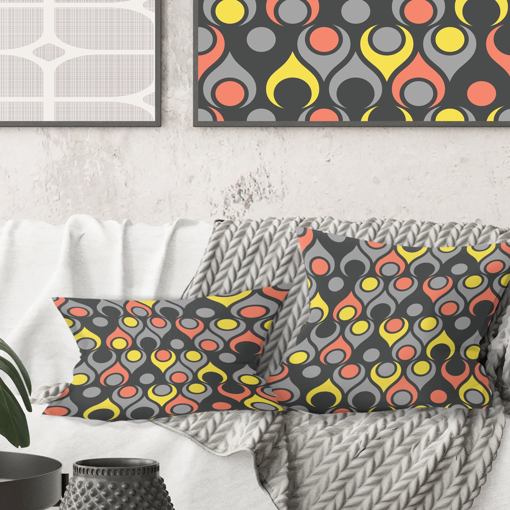 Designart Retro Abstract Drops I' Mid-Century Modern Throw Pillow - 18x18