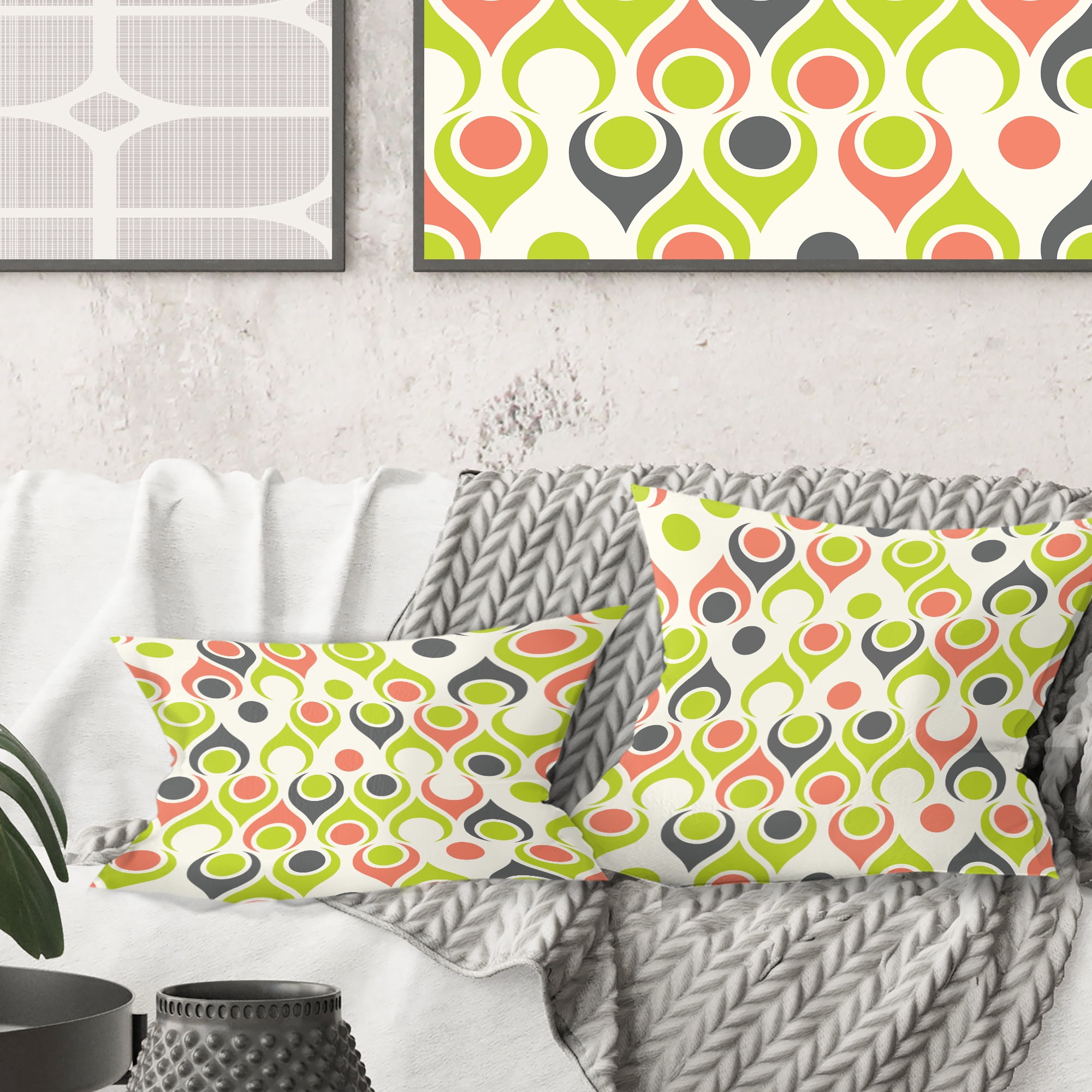 Designart Retro Abstract Drops II' Mid-Century Modern Throw Pillow - 16x16