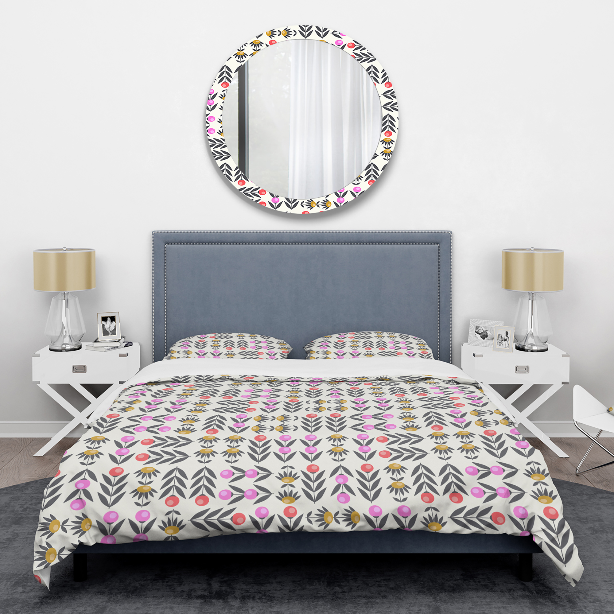 Designart 'Retro Abstract Floral Design XI' Mid-Century Modern Duvet Cover Set