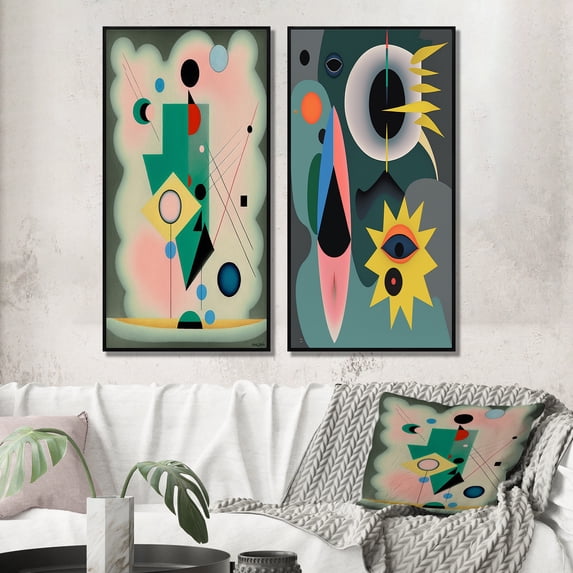 Designart "Retro Abstract Illustration Divine Secrets V" Modern Geometric Framed Wall Art Set Of 2 - Modern Green Framed Wall Art Set Of 2