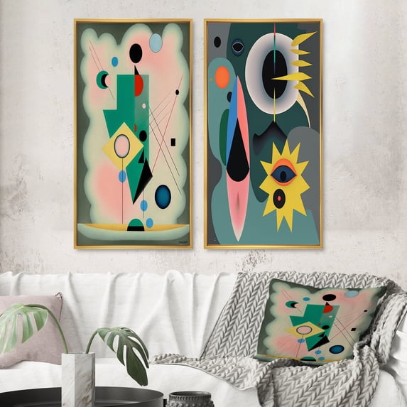 Designart "Retro Abstract Illustration Divine Secrets V" Modern Geometric Framed Wall Art Set Of 2 - Modern Green Framed Wall Art Set Of 2