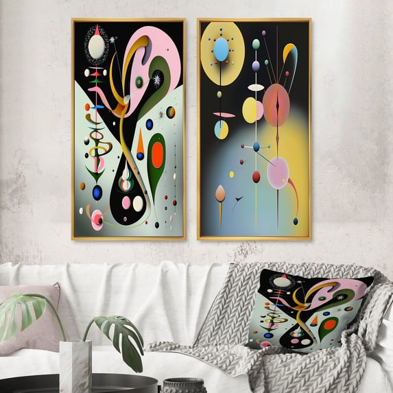 Designart "Retro Abstract Illustration Divine Secrets VII" Modern Geometric Framed Wall Art Set Of 2 - Modern Multicolor Framed Wall Art Set Of 2