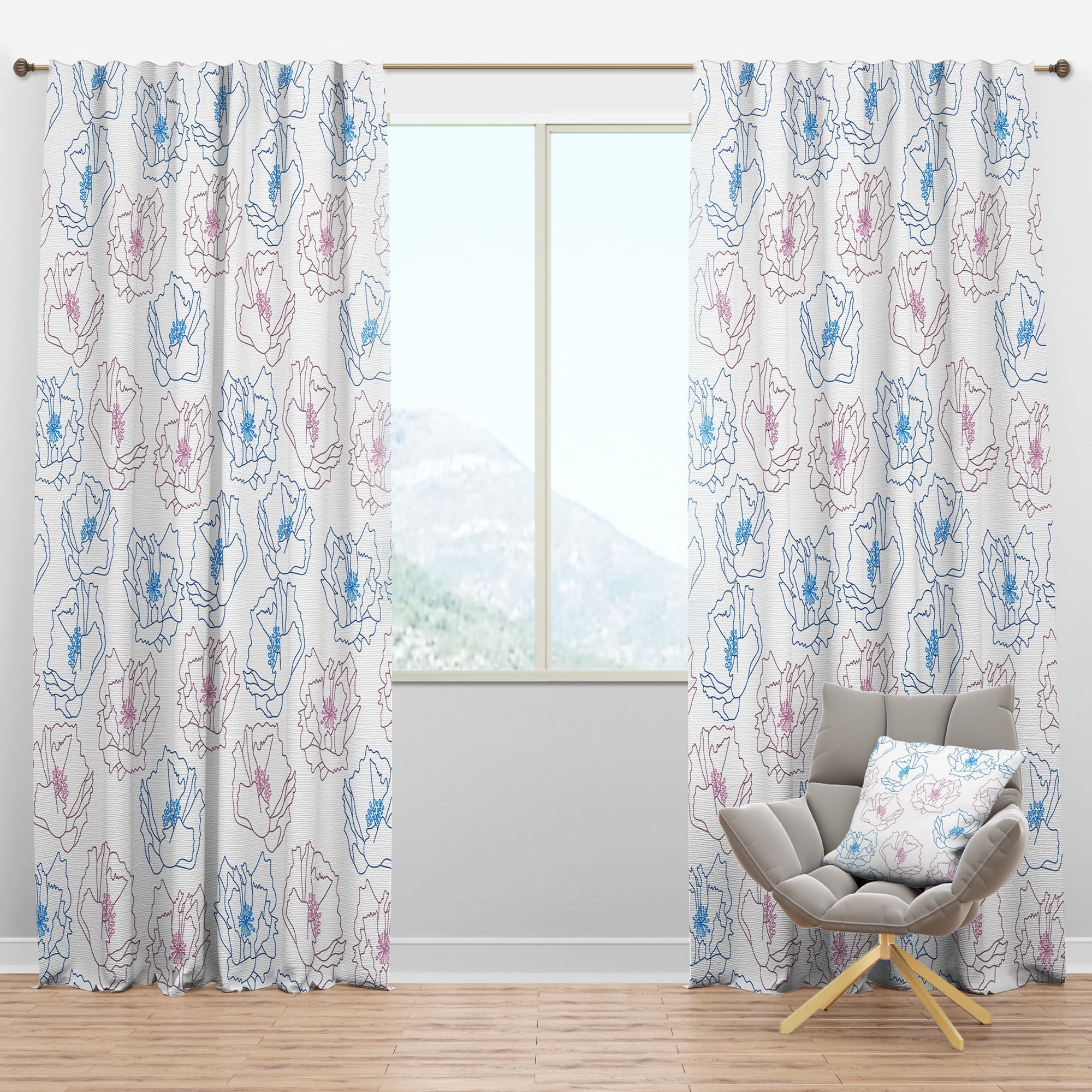 Designart 'Retro Abstract Poppies I' Mid-Century Modern Blackout Curtain Panel