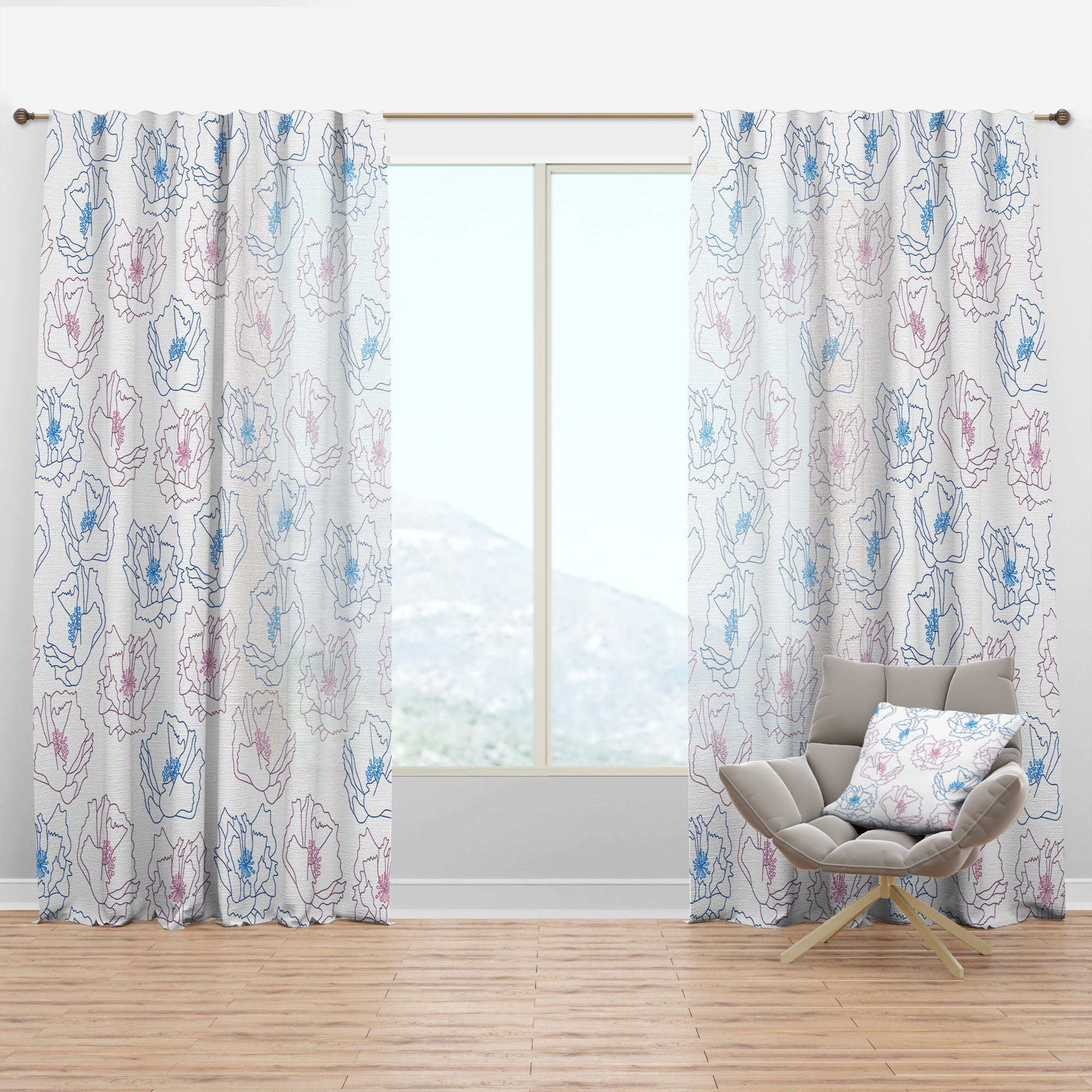 Designart 'Retro Abstract Poppies I' Mid-Century Modern Curtain Panel