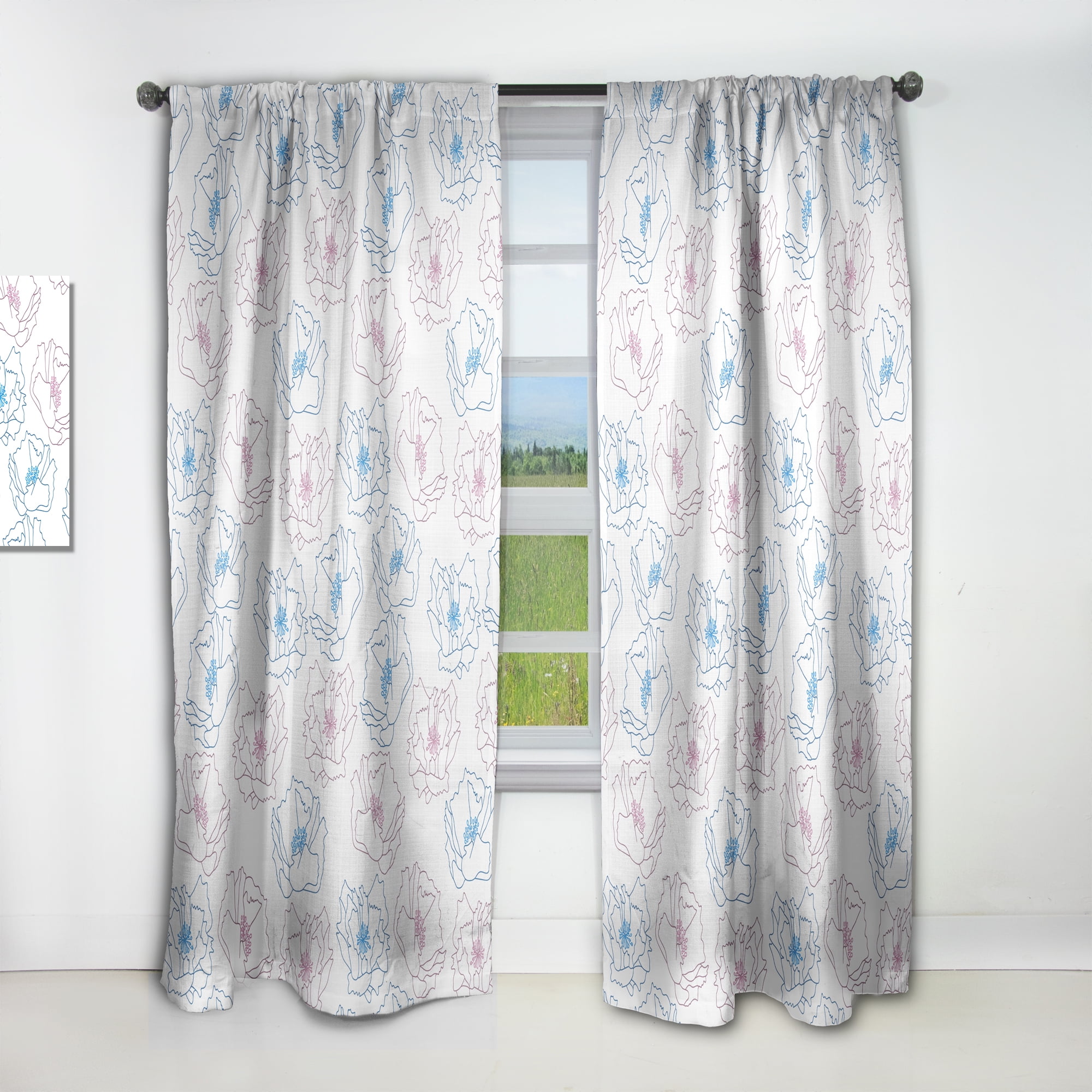 Designart 'Retro Abstract Poppies I' Mid-Century Modern Curtain Panel