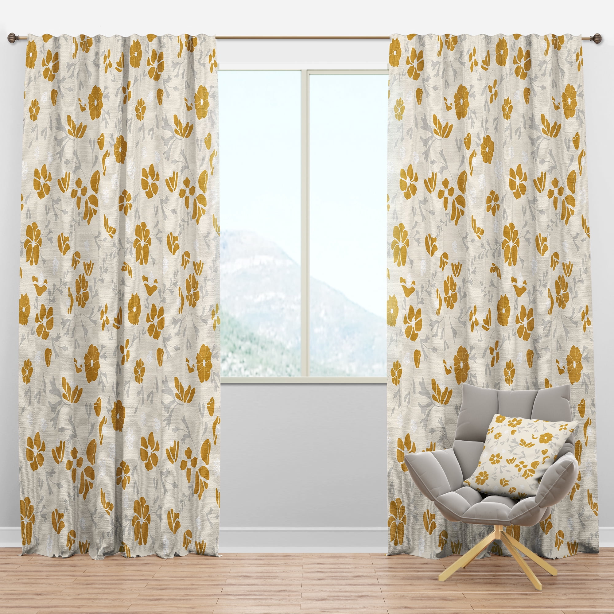 Designart 'Retro Abstract Poppies III' Mid-Century Modern Blackout Curtain Panel