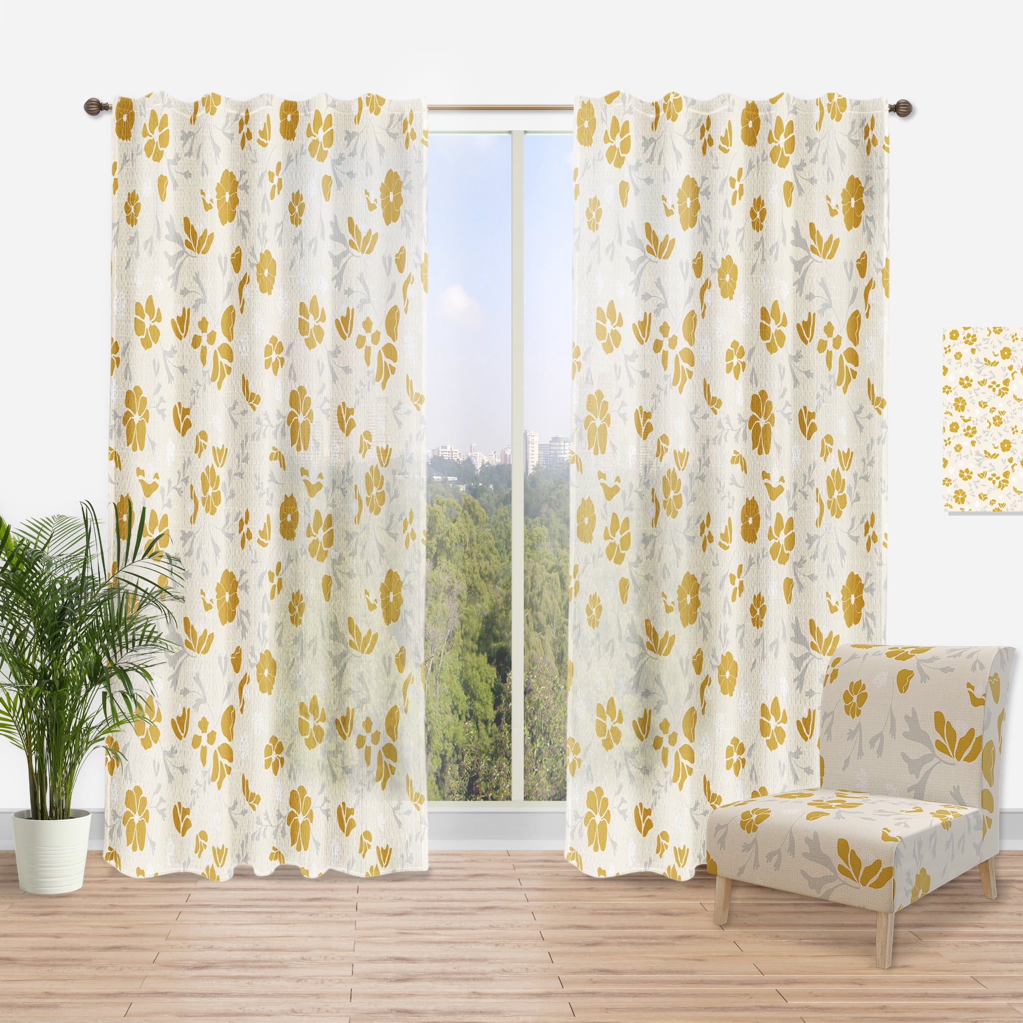 Designart 'Retro Abstract Poppies III' Mid-Century Modern Curtain Panel