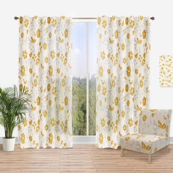 Designart 'Retro Abstract Poppies III' Mid-Century Modern Curtain Panel