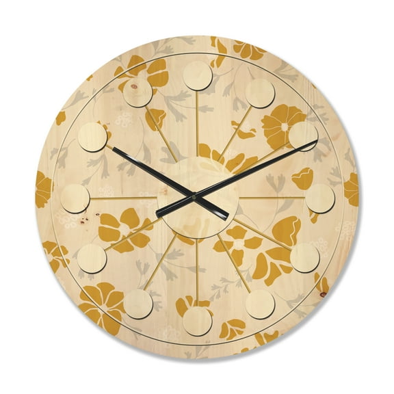Designart 'Retro Abstract Poppies III' Mid-Century Modern Wood Wall Clock