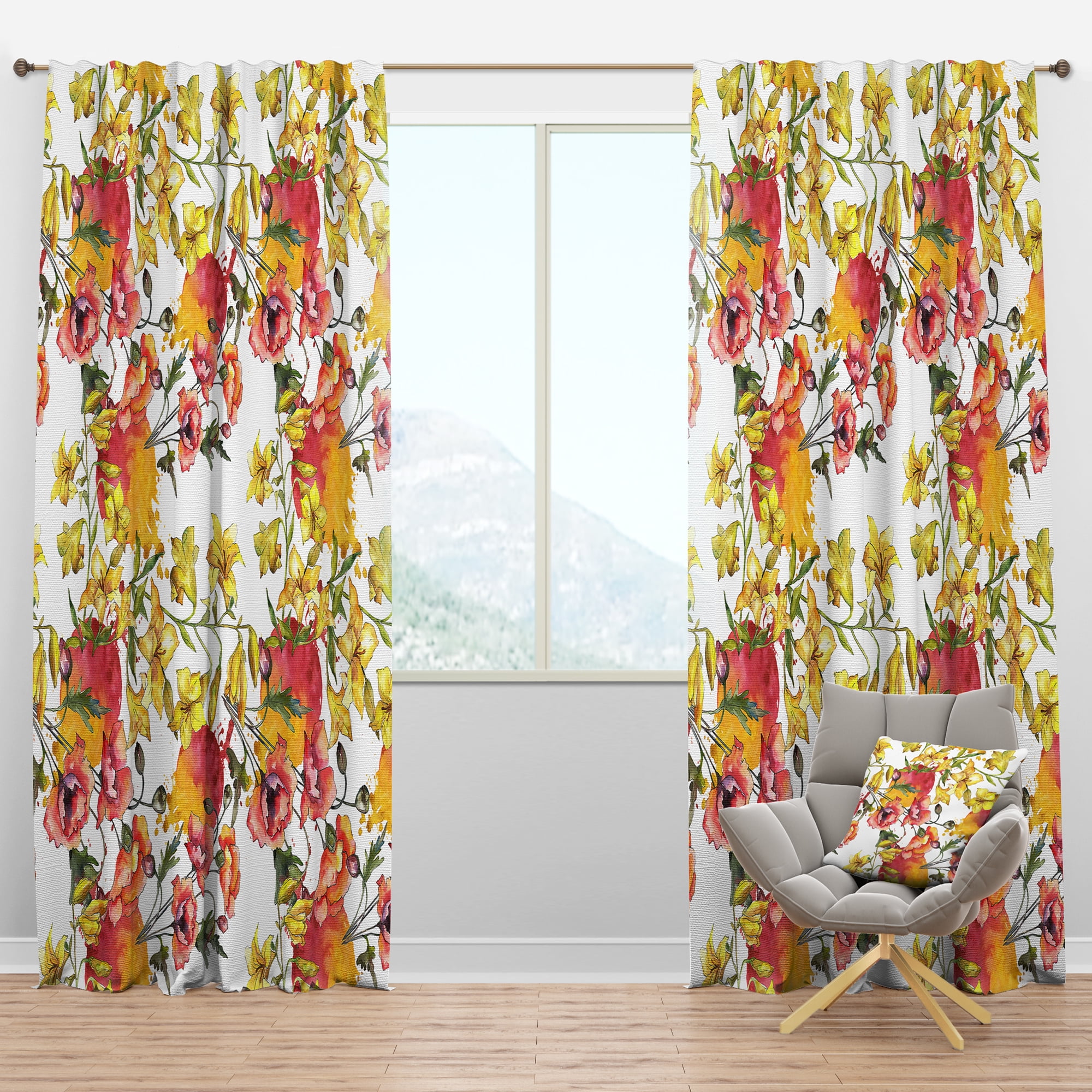 Designart 'Retro Abstract Poppies IV' Mid-Century Modern Blackout Curtain Panel