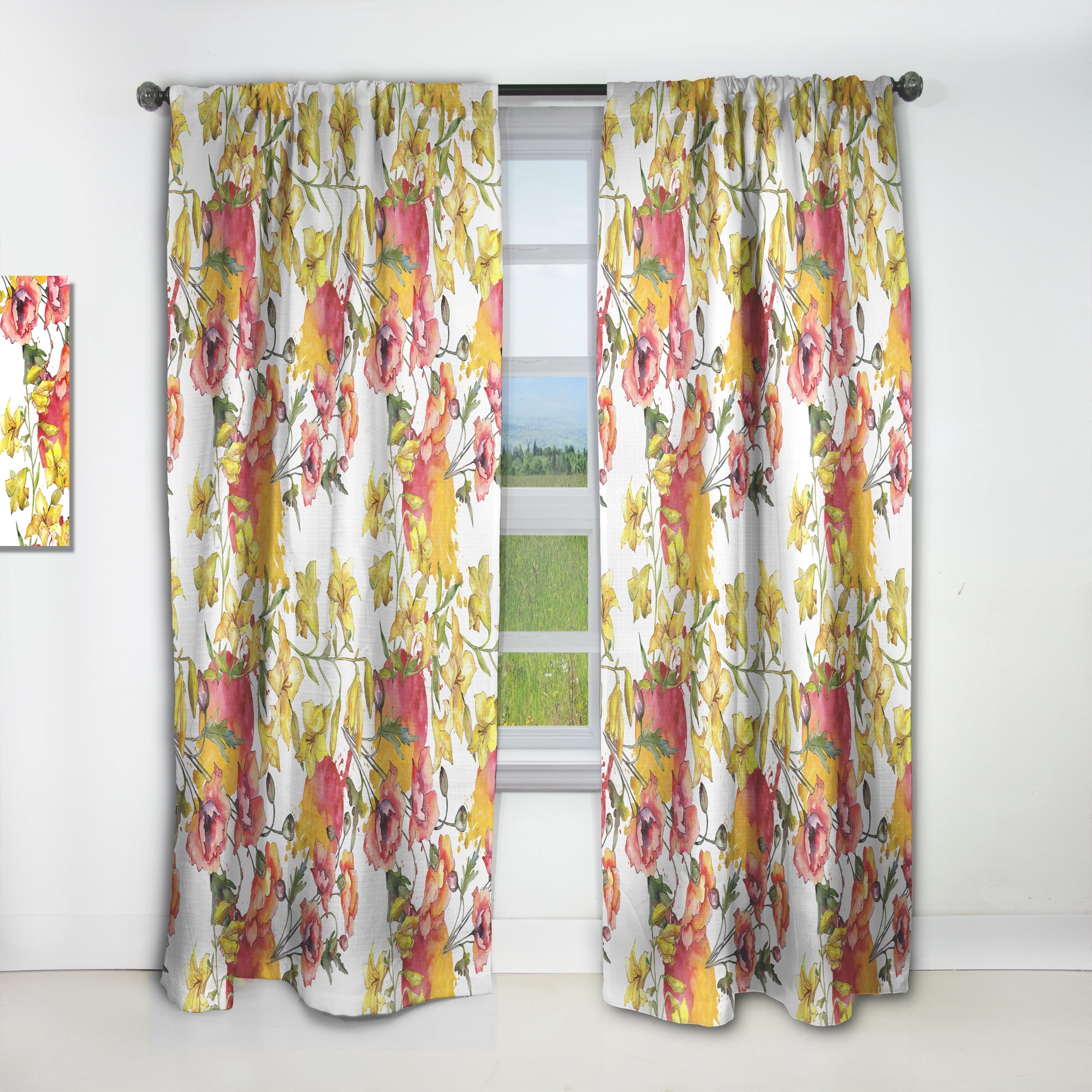 Designart 'Retro Abstract Poppies IV' Mid-Century Modern Curtain Panel