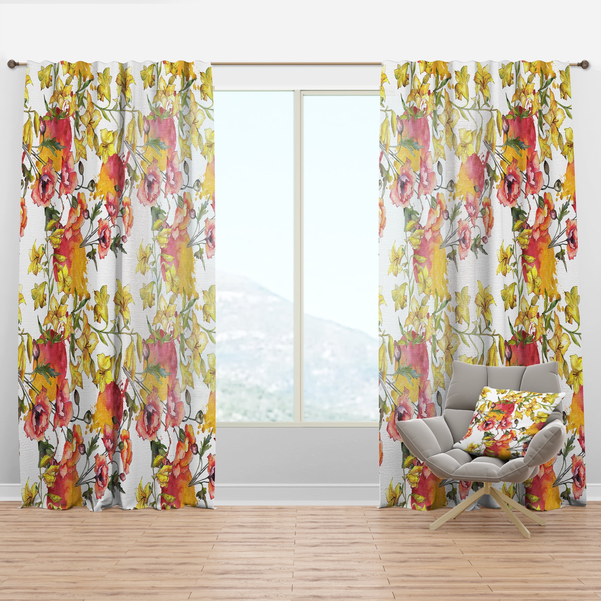Designart 'Retro Abstract Poppies IV' Mid-Century Modern Curtain Panel