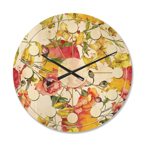 Designart 'Retro Abstract Poppies IV' Mid-Century Modern Wood Wall Clock