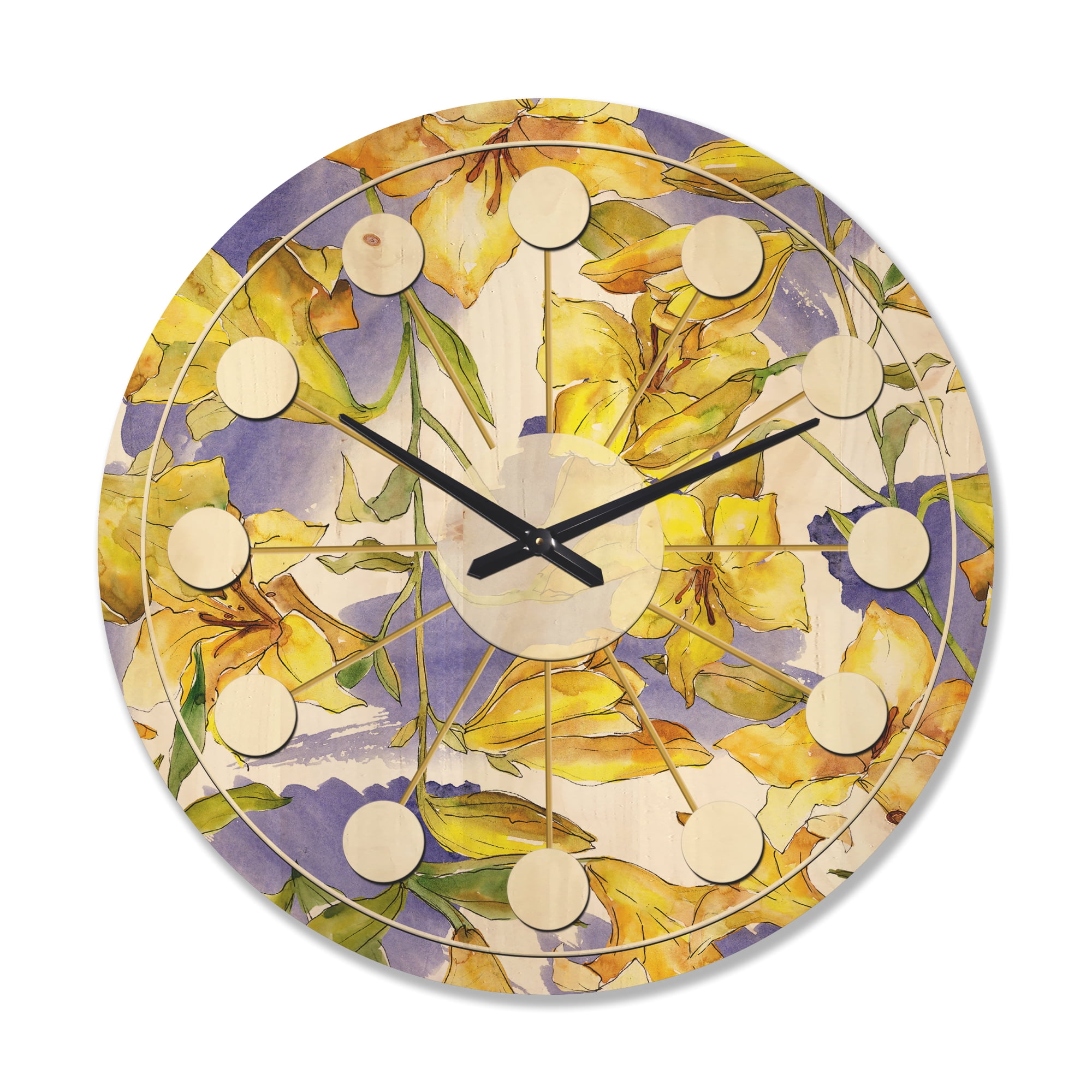 Designart 'Retro Abstract Poppies V' Mid-Century Modern Wood Wall Clock