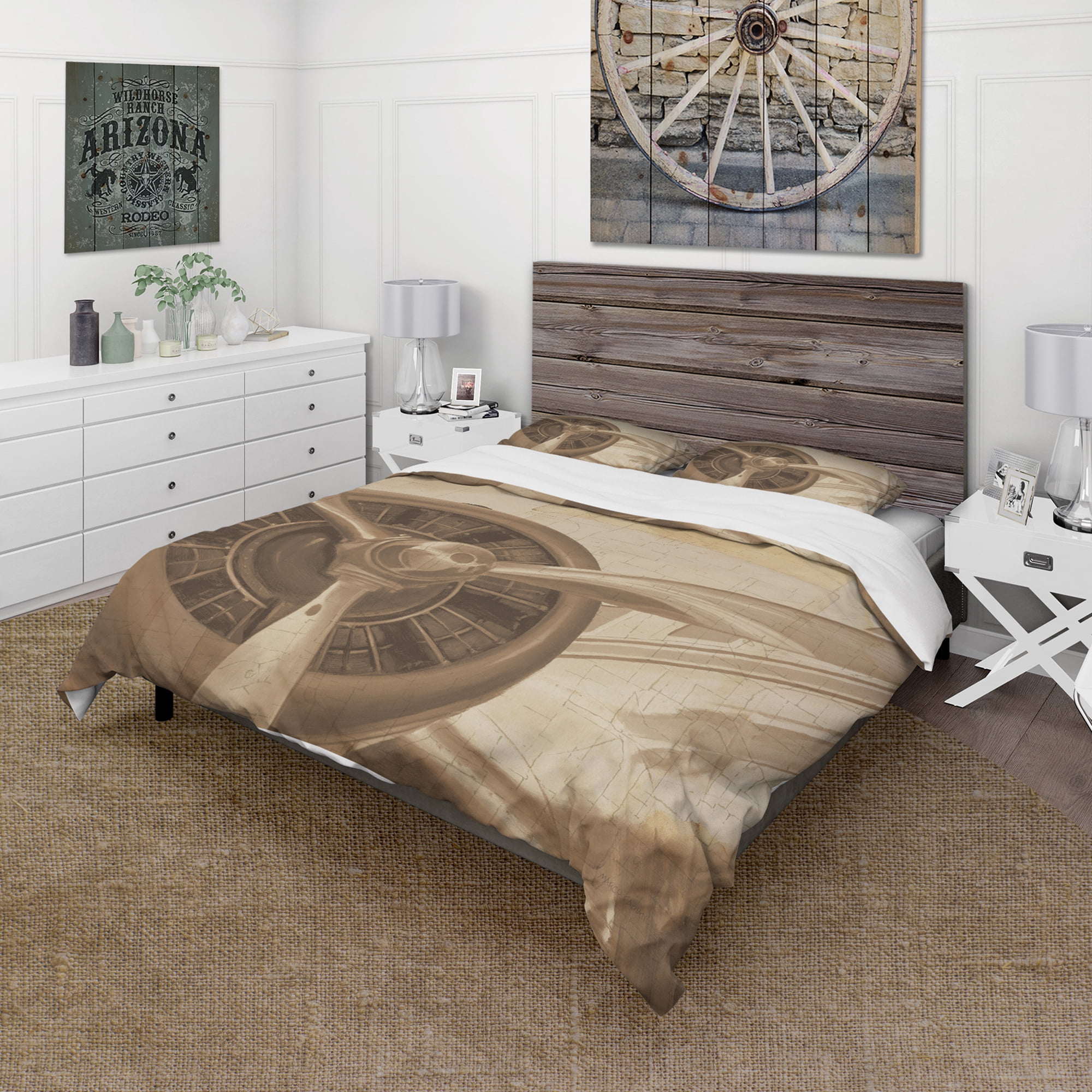 Designart 'Retro Airplanes Sepia' Traditional Duvet Cover Set